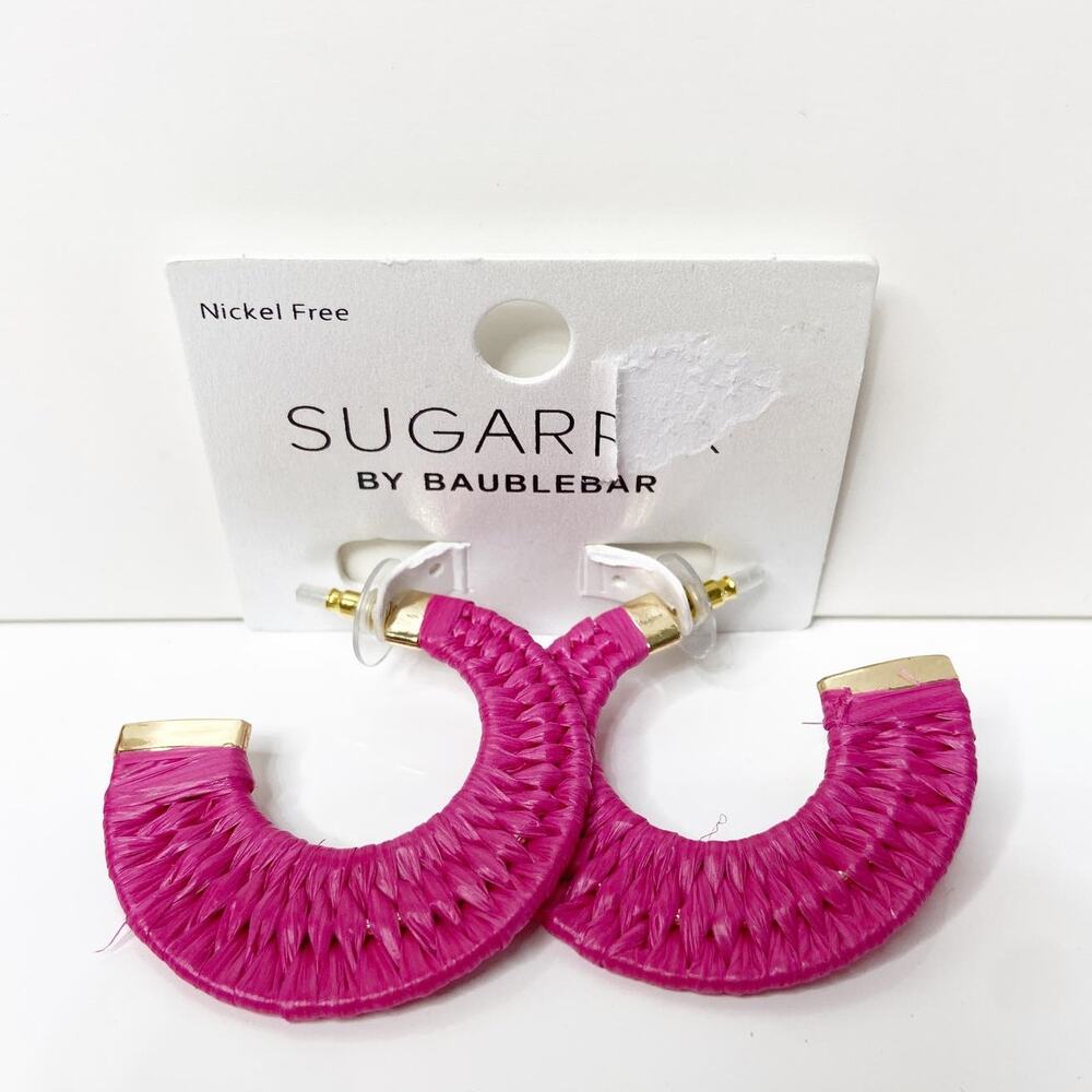 BAUBLEBAR Sugarfix Pink Raffia Half Hoop Earrings Post Back‎ Lightweight